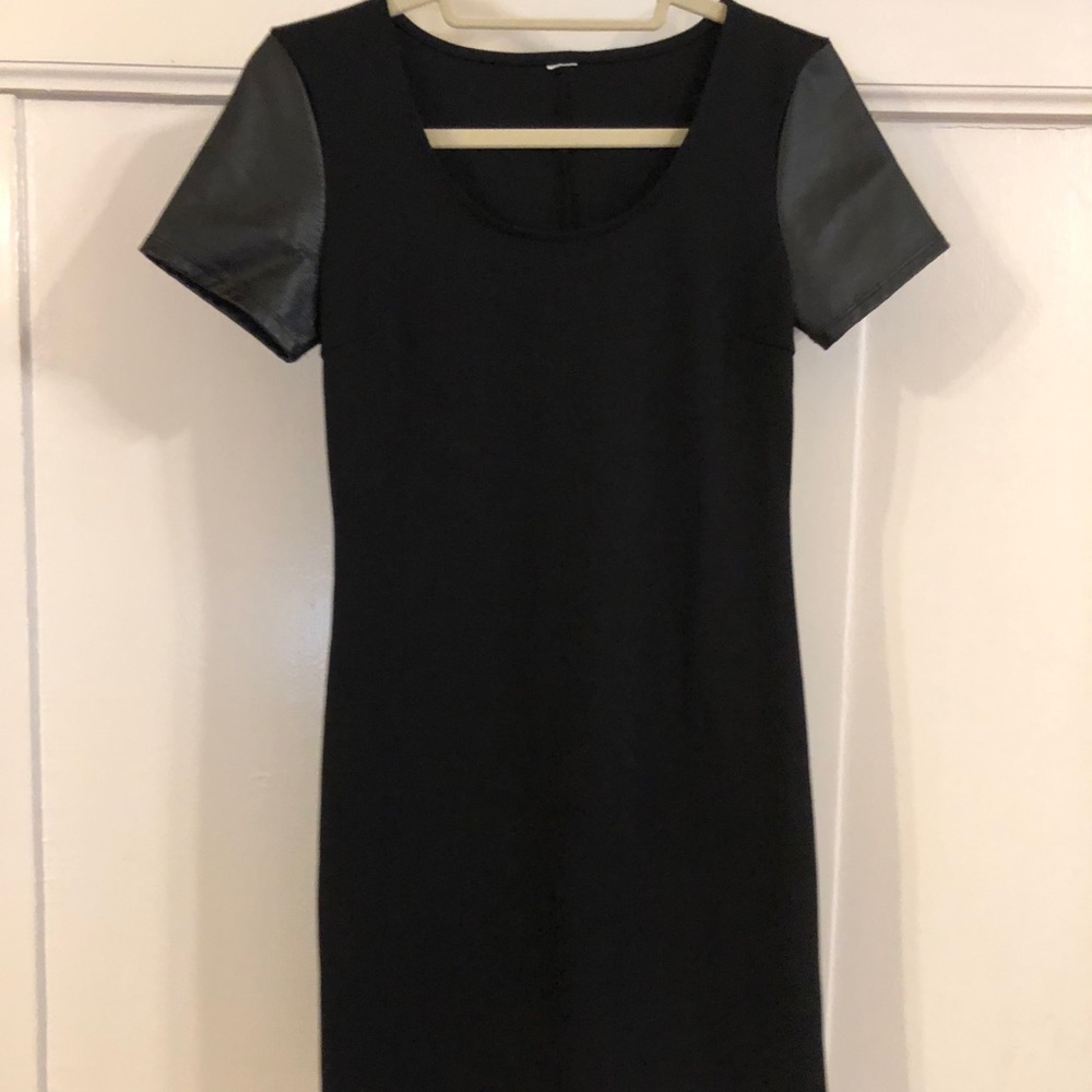 Black dress with leather short sleeves
